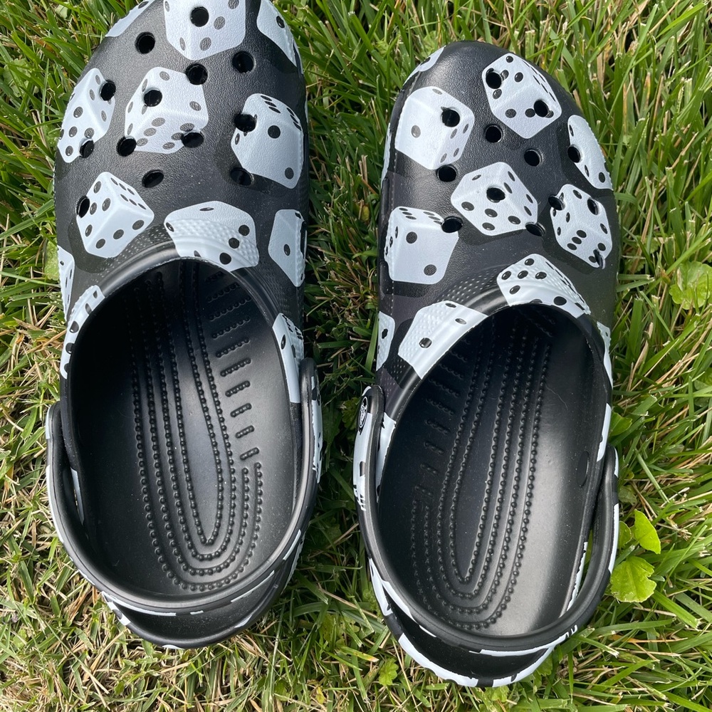 Crocs Classic Clogs Black Graphic Dice All Over Print